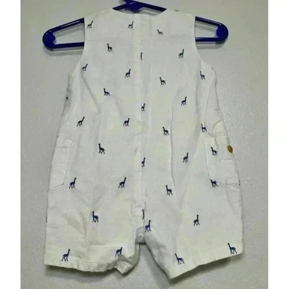 Janie and Jack Kids Romper White Giraffe Print Sleeveless Button Closure sz 6-9M - Picture 8 of 12